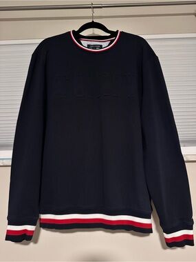Mens Tommy Hilfiger Navy Crewneck Sweater with Stripe Trim